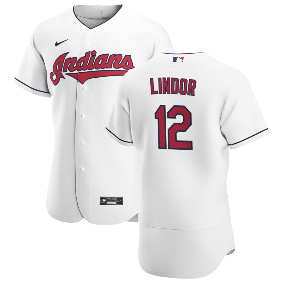 Cleveland Indians 12 Francisco Lindor Men Nike White Home 2020 Authentic Team MLB Jersey